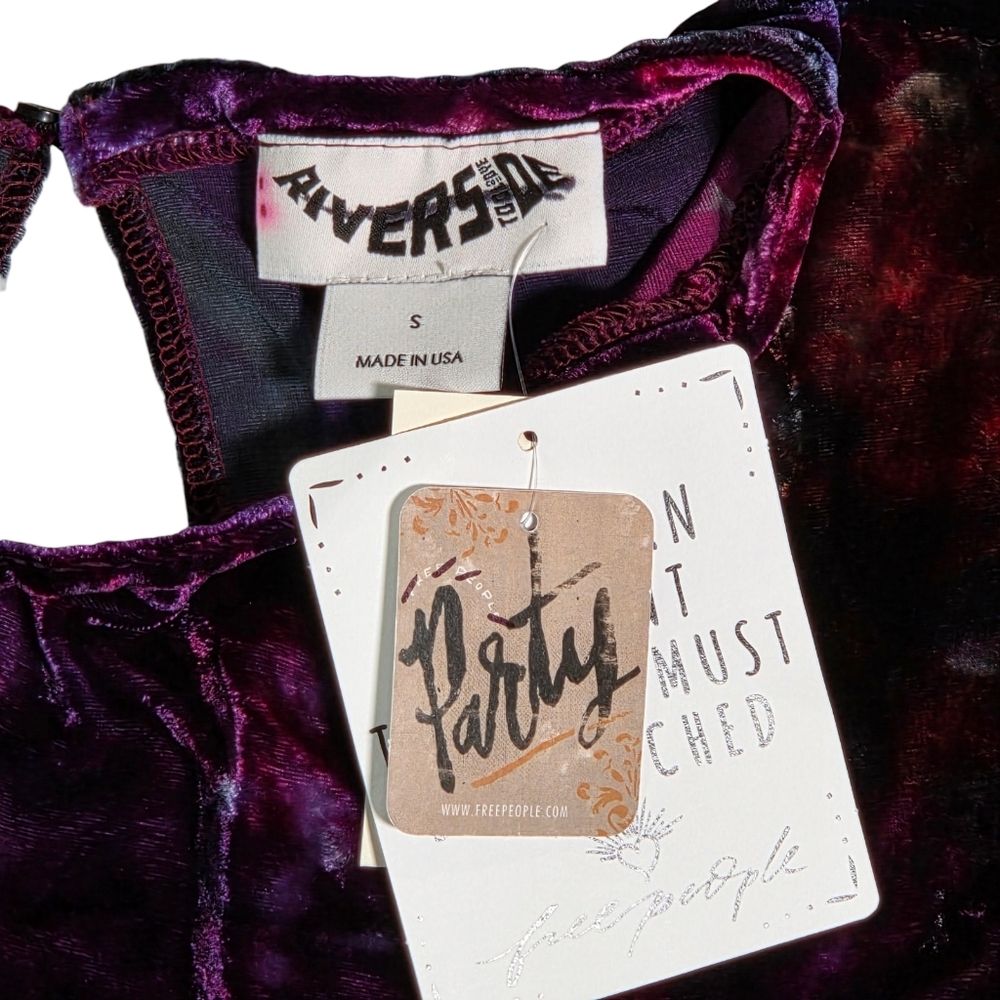 Free People Riverside Velvet Romper Purple Tie Dye Silk Blend Boho Small NWT - Picture 7 of 13